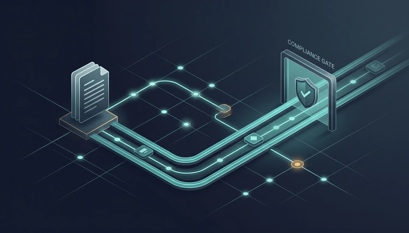 Abstract illustration of governed compliance pathways for GovCon Proposal Software: A Buyer's Guide.