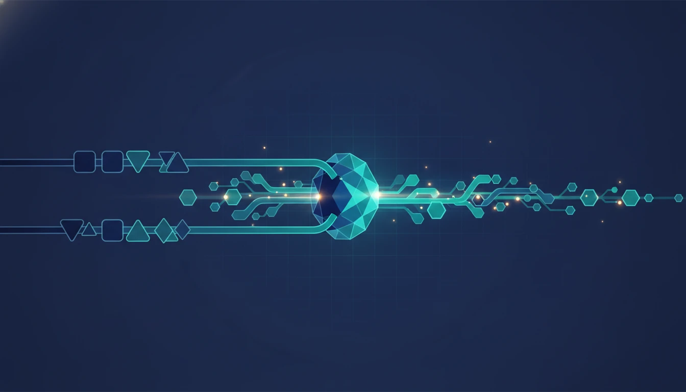 Abstract illustration of two workflow streams converging into one shared proposal system.