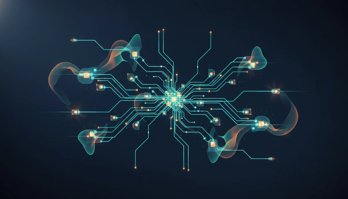 Abstract illustration of branching answer nodes and trust signals feeding a shared verification system.
